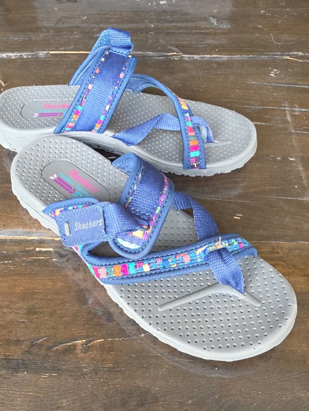 (6) Skechers Adjustable Strap Sandals with Multicolor Accent Summer Beach Comfy